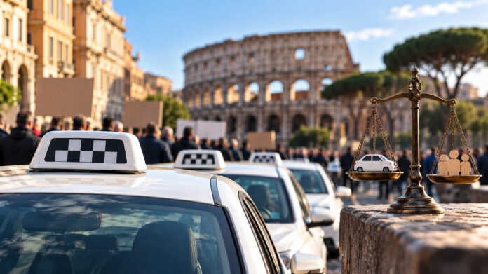 Taxi, folla e bilancia a Roma